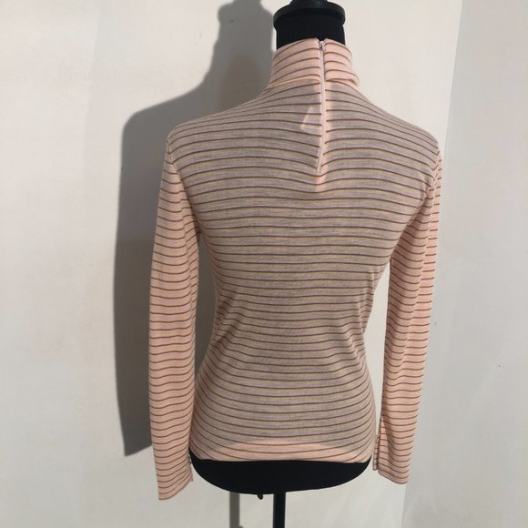 70s Vintage Acrylic Pink Striped Turtleneck Shirt - Picture 3 of 7